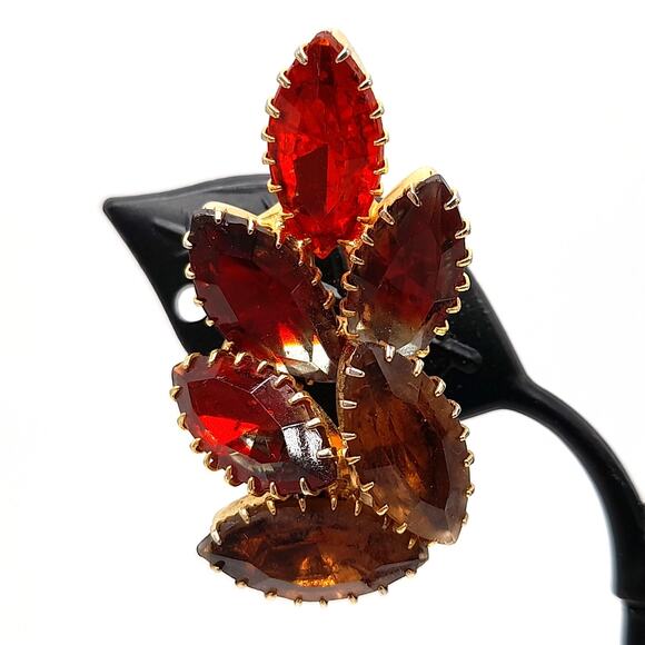 Vintage Orange Topaz Rhinestone Necklace Earrings Set, Gold Plated, 1960s - Picture 6 of 10